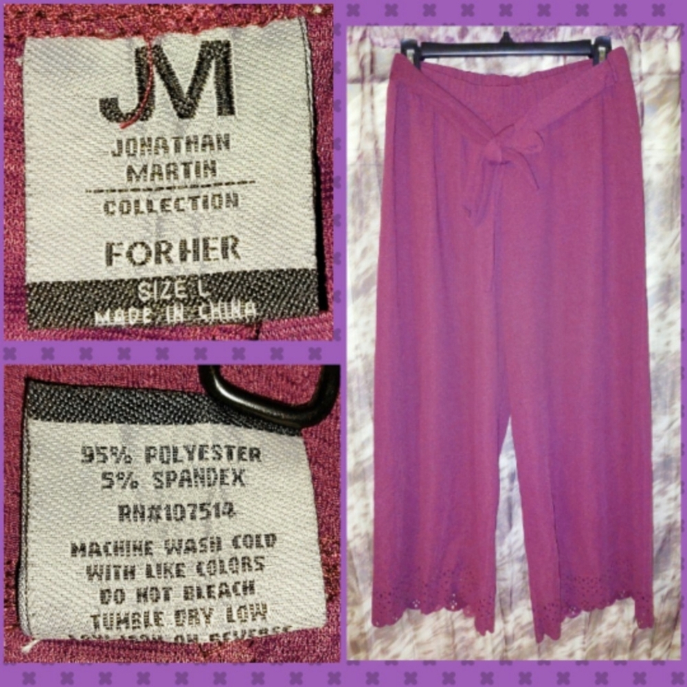 Jonathan Martin brand Eggplant Purple Soft Knit Cropped Pull-On Pants Sz Large